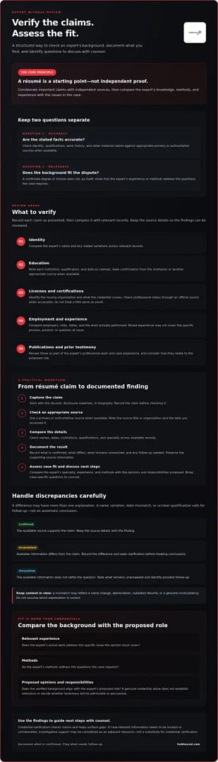 Verifying Credentials of an Expert Witness: A Practical Guide
